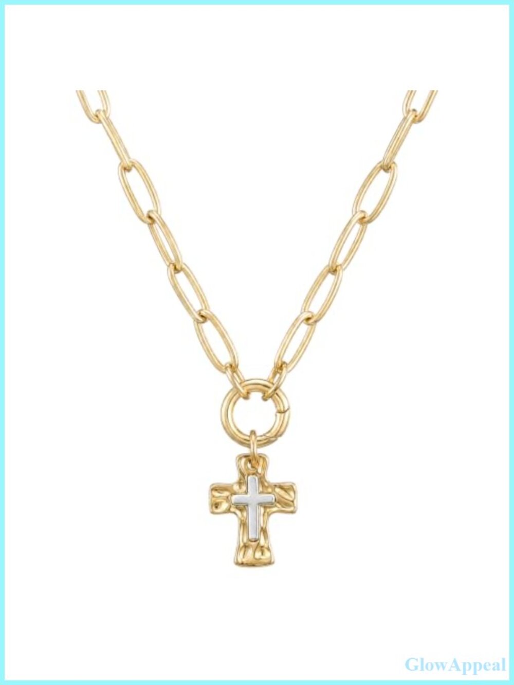 Chunky Gold Cross Necklace 22 Inch Paperclip Chain Women